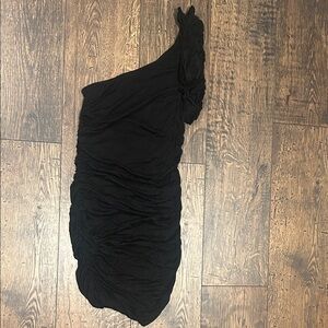 Y2K Black One-Shoulder Strap Ruched Side Dress